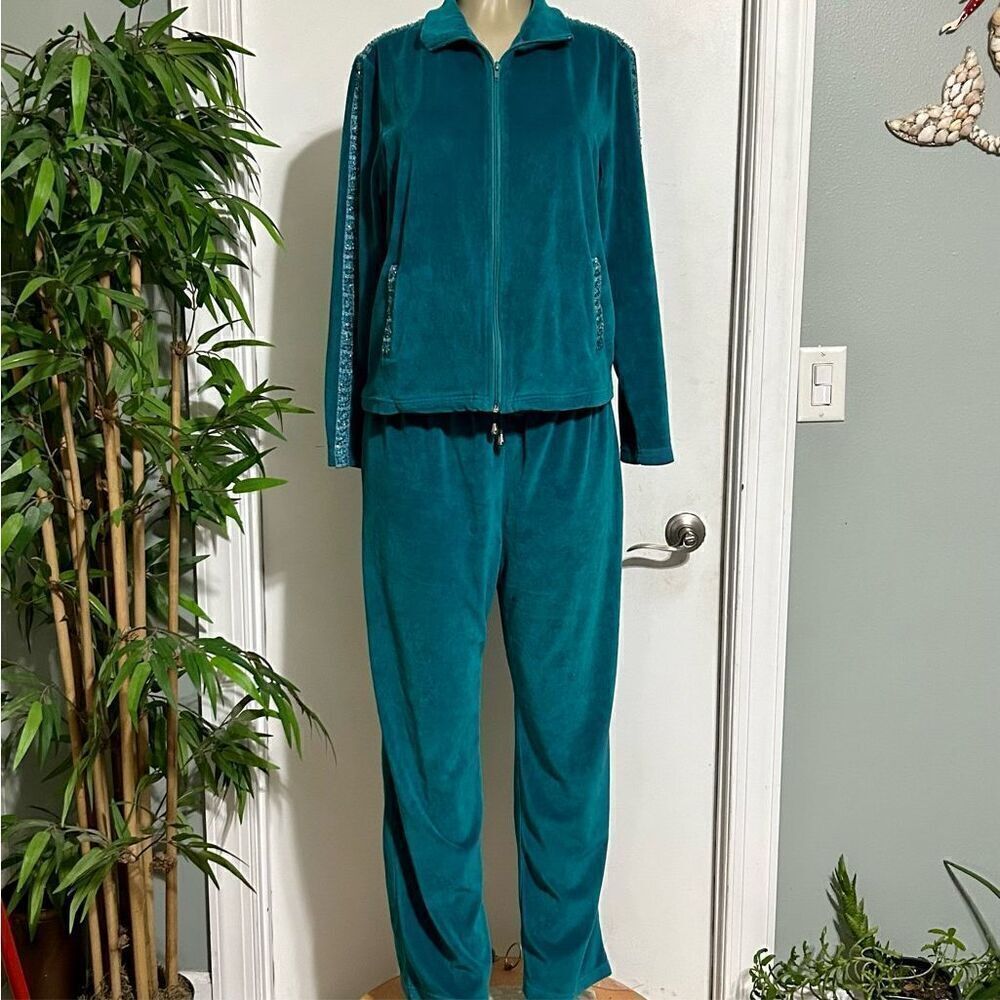 Kaktus Women's Aqua Full Zip Long Sleeve Embroidered Tracksuit Size Large